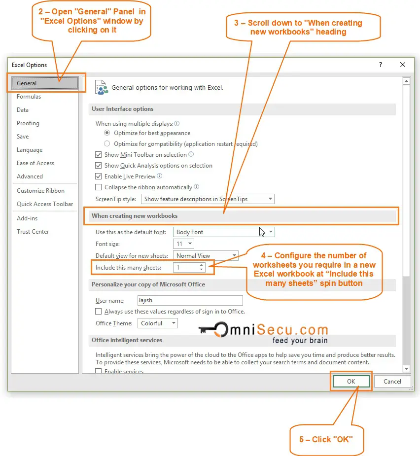 Configure number of worksheets in a new excel workbook