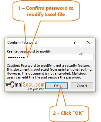 Confirm password to Modify Excel file 