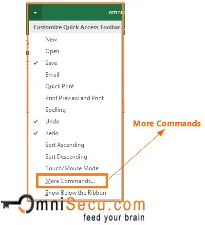 Customize Excel Quick Access Toolbar - More Commands