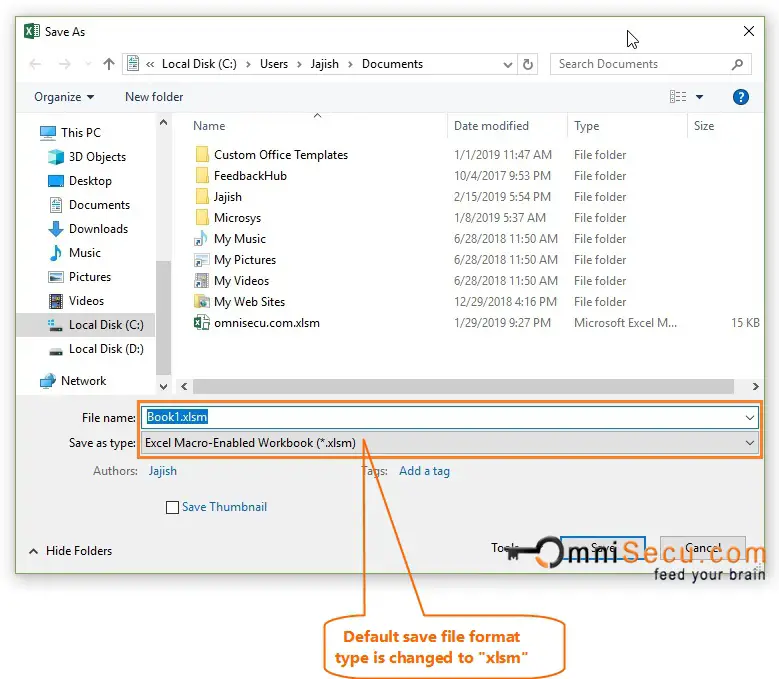 Default Save File Format type in Excel changed