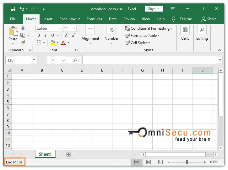 End mode in Excel Status bar