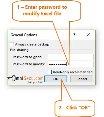Enter password to modify Excel file