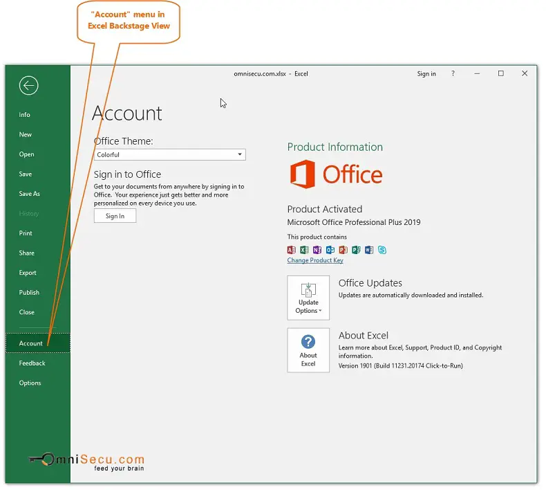 Excel Ribbon Backstage View Account Menu