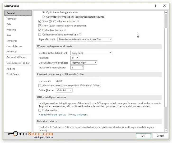 Excel Ribbon Backstage Excel Options Window