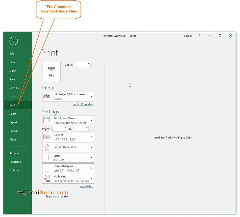 Excel Ribbon Backstage View Print Menu