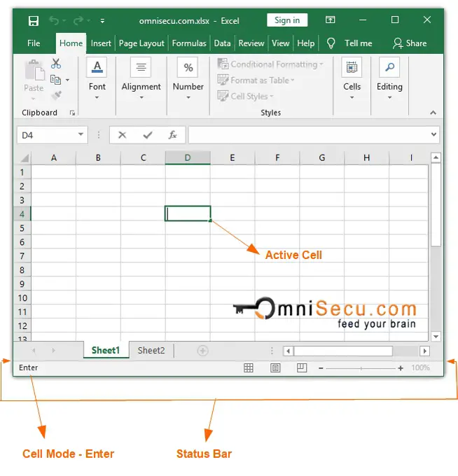 Excel cell mode options enter status