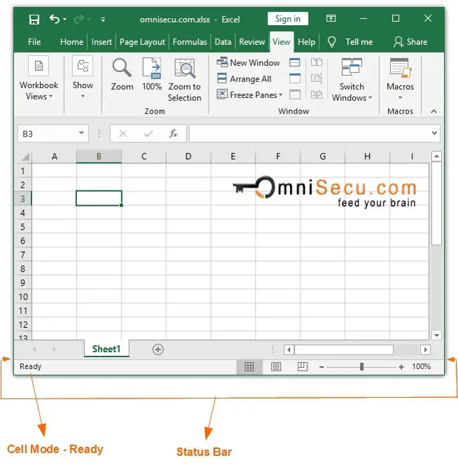 Excel cell mode options ready status