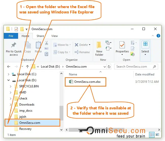 Excel File is saved on hard-disk of the computer