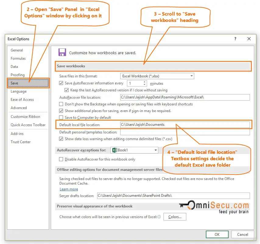 Excel Options Default Excel file save location