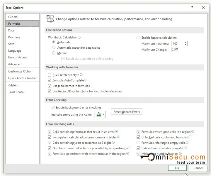 Excel Options Dialog Box Window - General