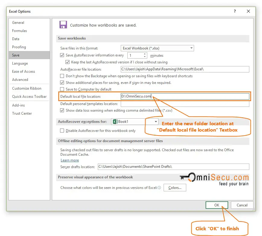 Excel Options changed Excel file save location