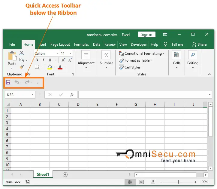 Excel Quick Access Toolbar below the ribbon