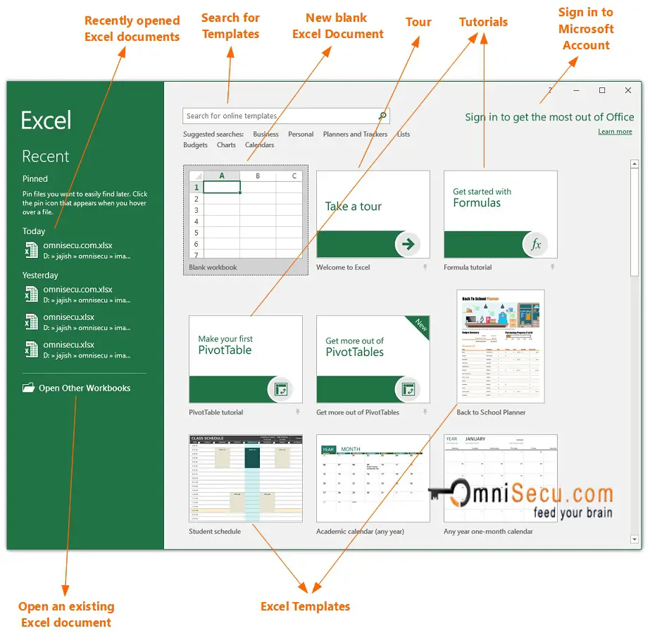 Excel start screen