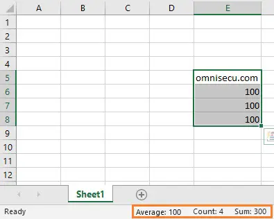 Excel status bar calculation options text and number
