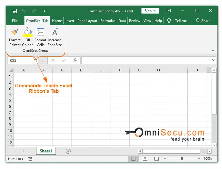 Excel Window Change Ribbon Command position