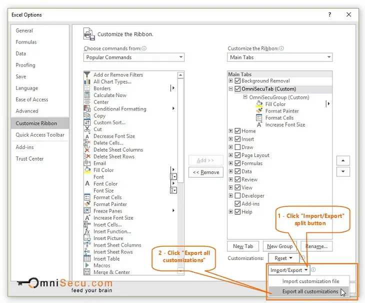 Export Excel Ribbon Customizations