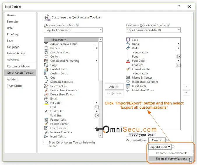 Export Quick Access Toolbar Customizations