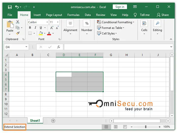 Extend Selection mode in excel Status bar