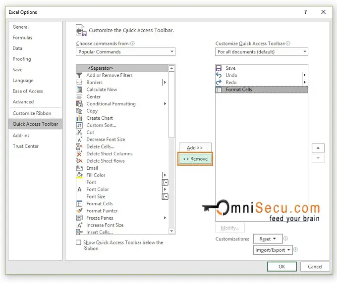 How to remove a command from Excel Quick Access Toolbar - QAT.jpg