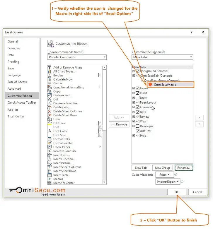 Icon changed in Excel Options