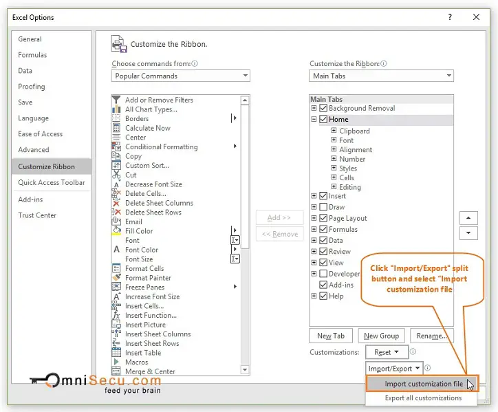 Import Excel Ribbon Customization file