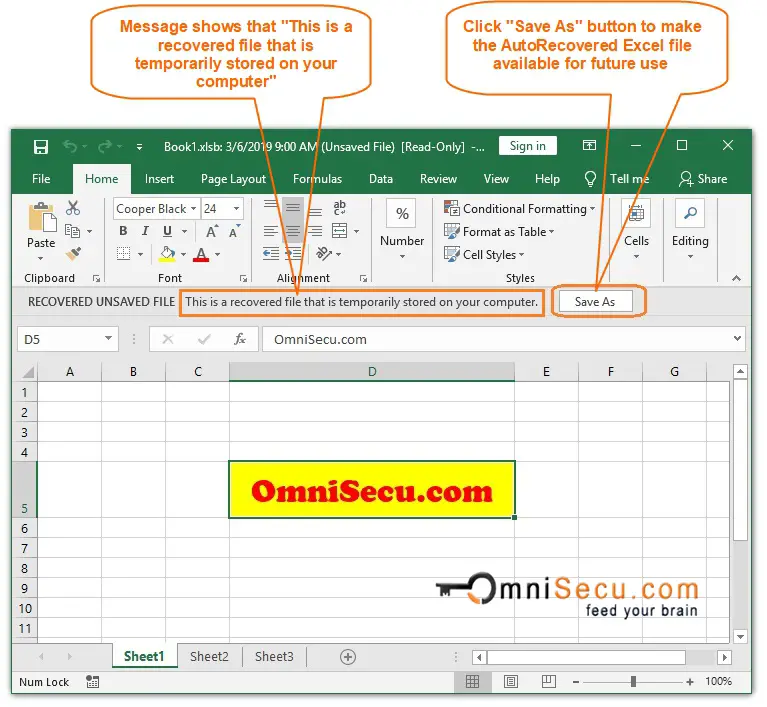 New unsaved Excel file AutoRecovered