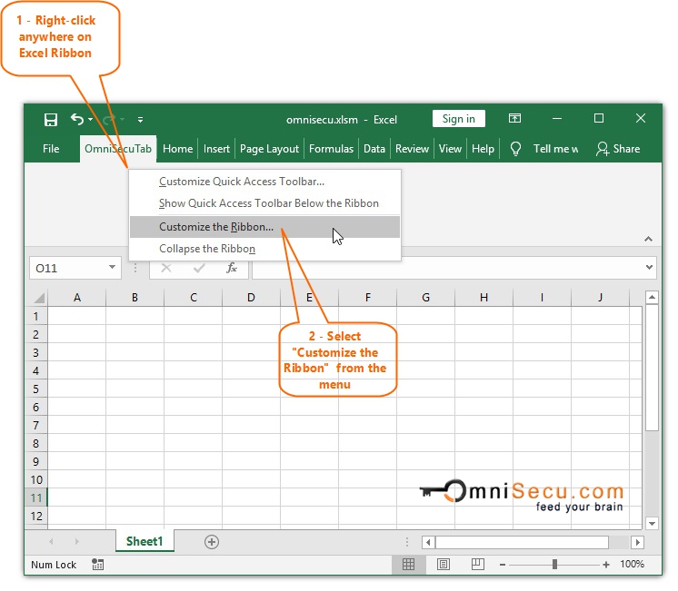 Open Excel Options add Macro to Ribbon