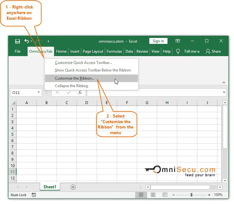 Open Excel Options add Macro to Ribbon