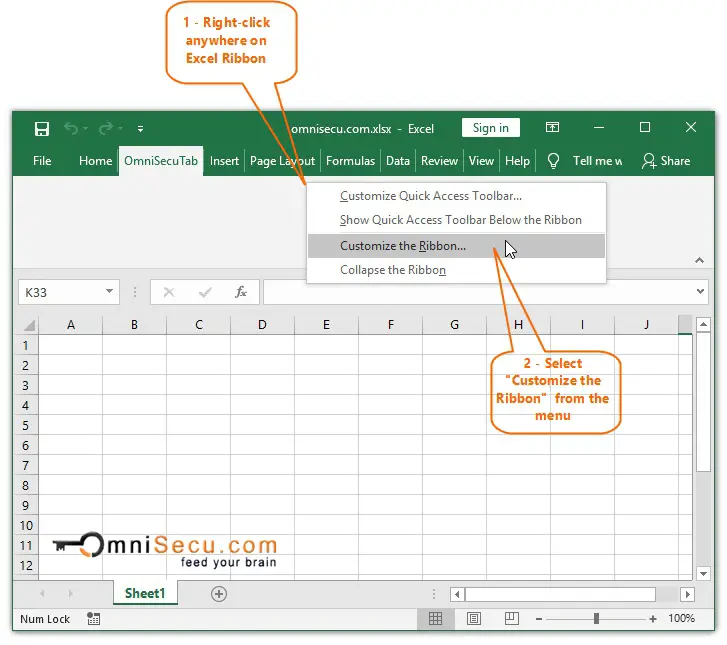 Open Excel Options Customize Ribbon Create Group