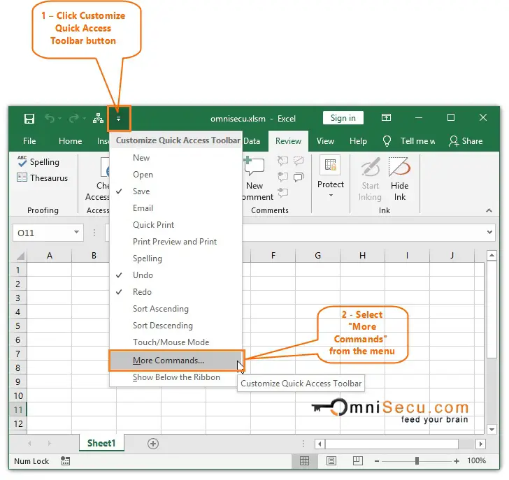 Open Excel Options Change Quick Acees Toolbar MAcro Icon