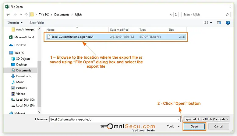 Open Excel Quick Acccess Toolbar Customization file