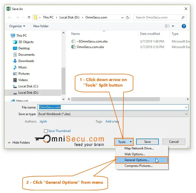 Open Excel Tools > General Options