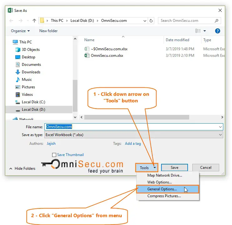 Open Excel Tools > General Options