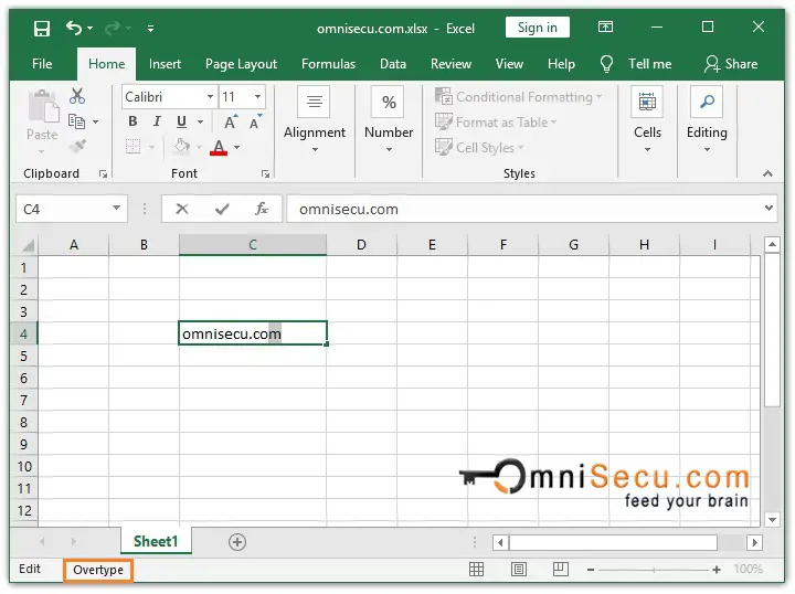 Overtype mode in Excel status bar