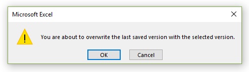 Overwrite new version of Excel workbook with old version warning