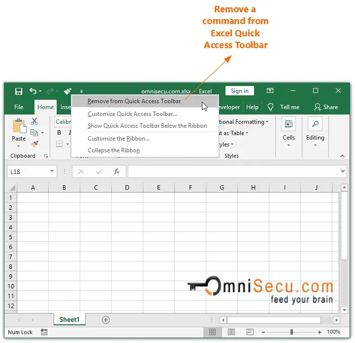 Remove a command from Excel Quick Access Toolbar - QAT