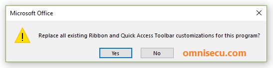 Replace Quick Access Toolbar Customization prompt