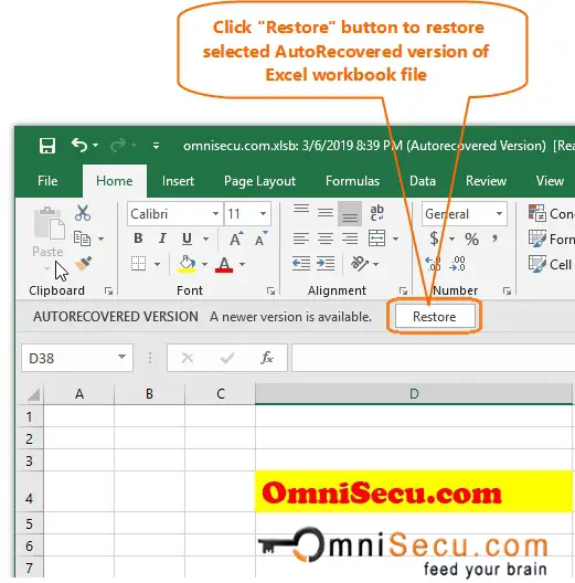 Retrieve previous version of Excel Workbook file