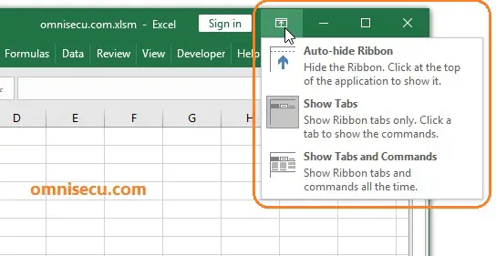 Excel Ribbon Display Options Menu