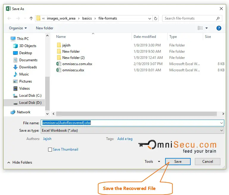 Save Excel AutoRecovered file
