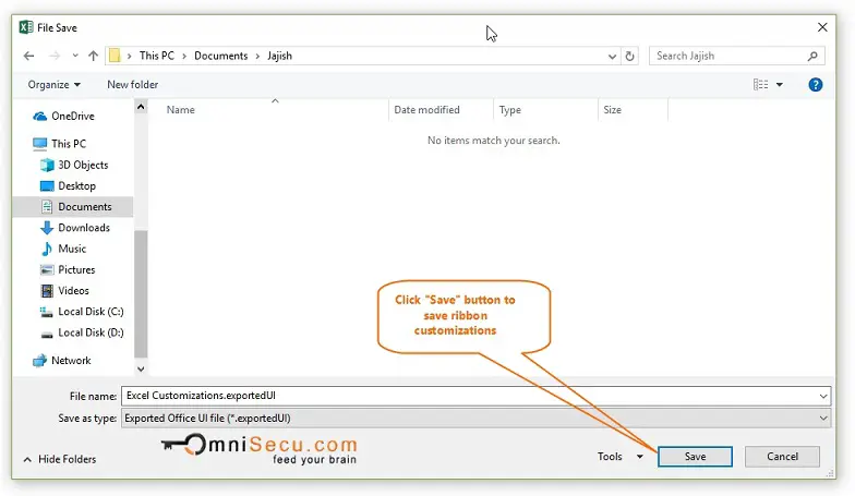 Save Excel Ribbon Customization Export file