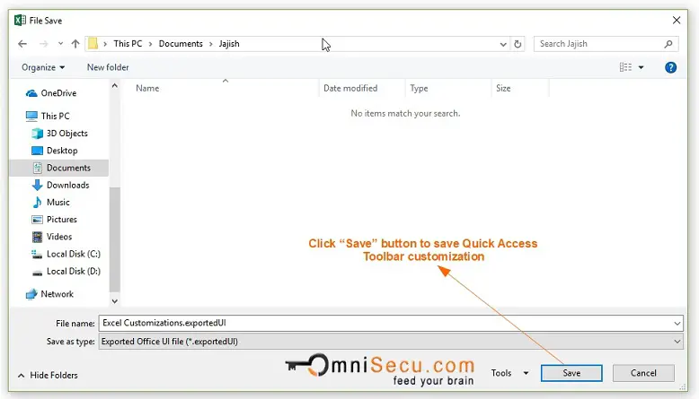 Save Quick Acccess Toolbar Customization Export file