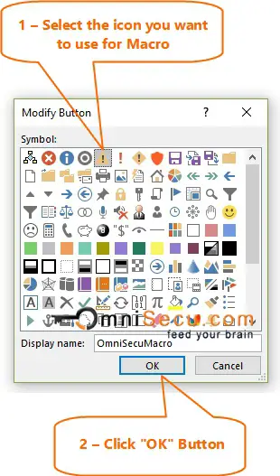 Select Macro Icon from Modify Button dialog box