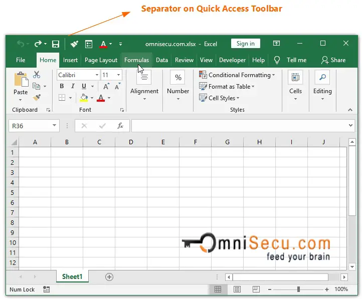 Separator to Excel Quick Access Toolbar