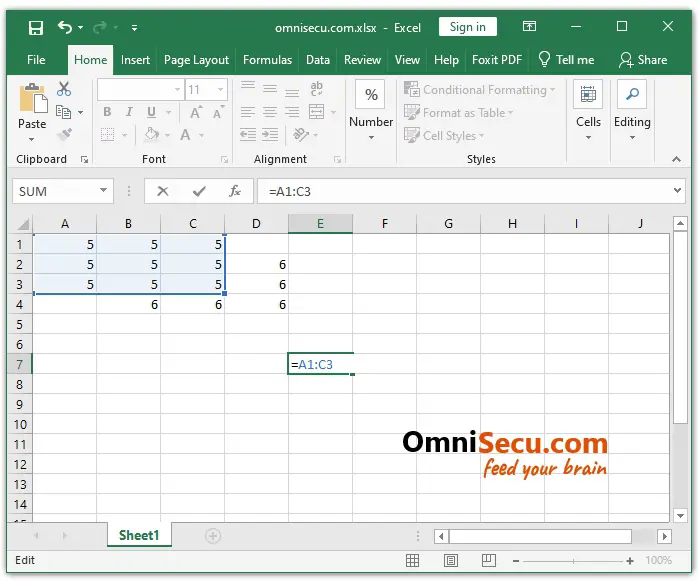 Excel Cell Range A1:C3