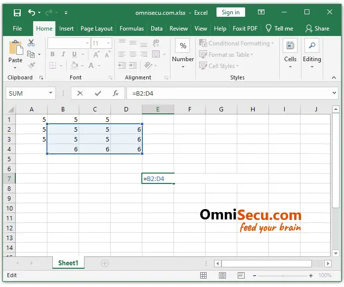 Excel Cell Range B2:D4