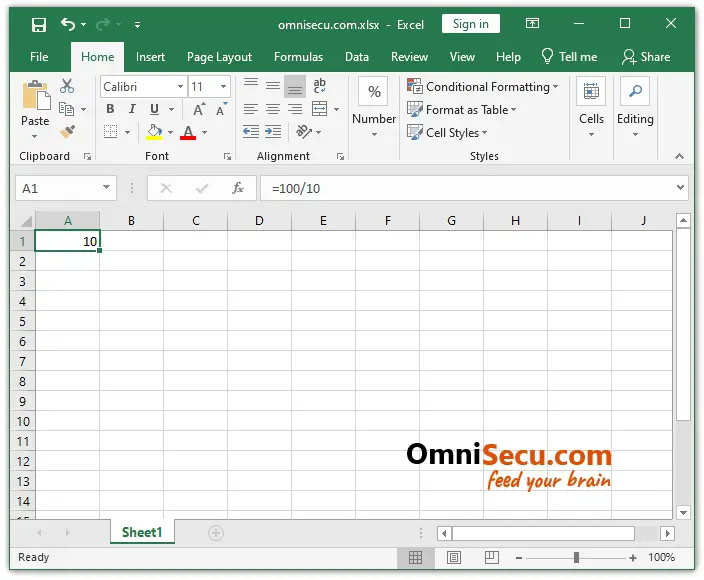 Excel Division Mathematical Operator Result