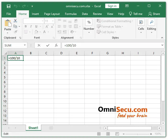 Excel Division Mathematical Operator