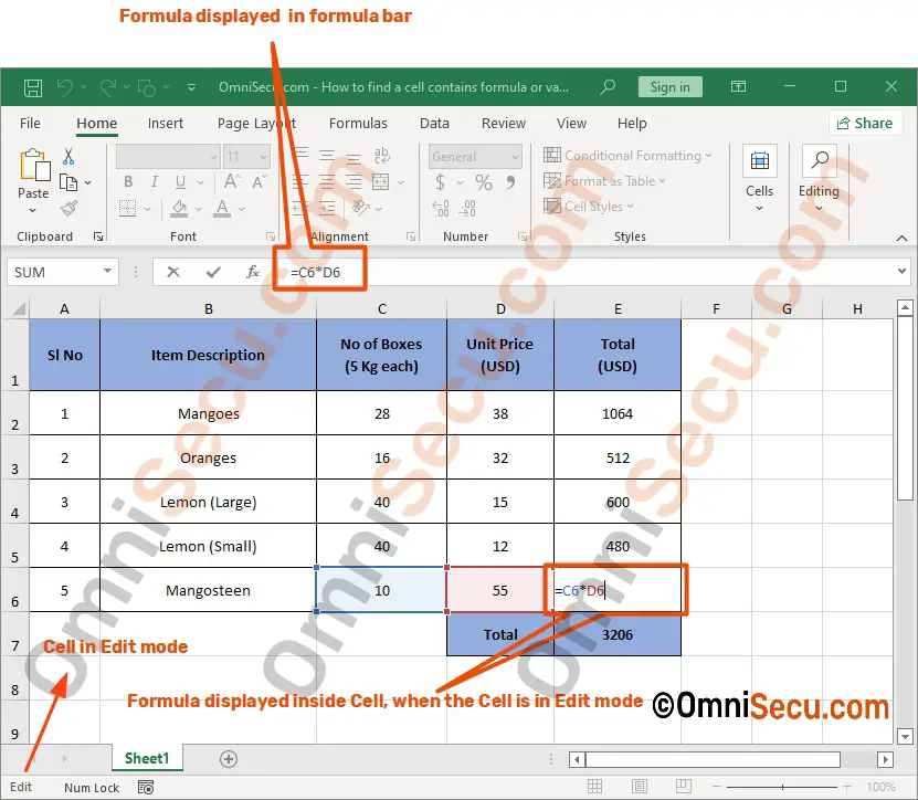 excel formula inside cell when edit mode