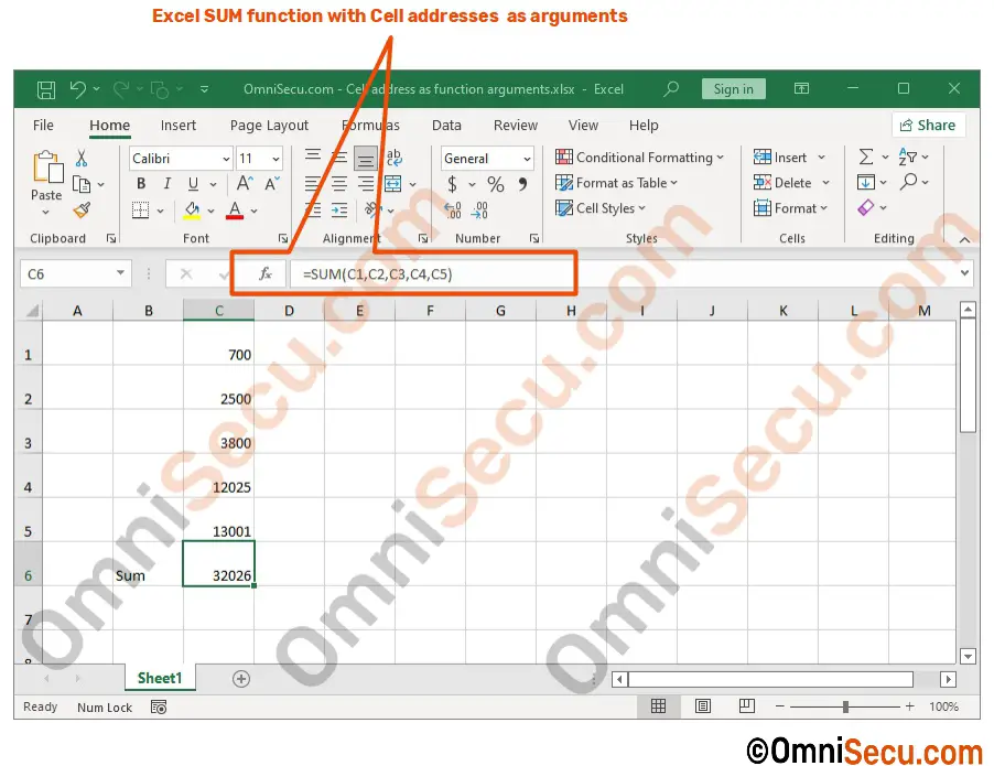 excel function argument cell addresses